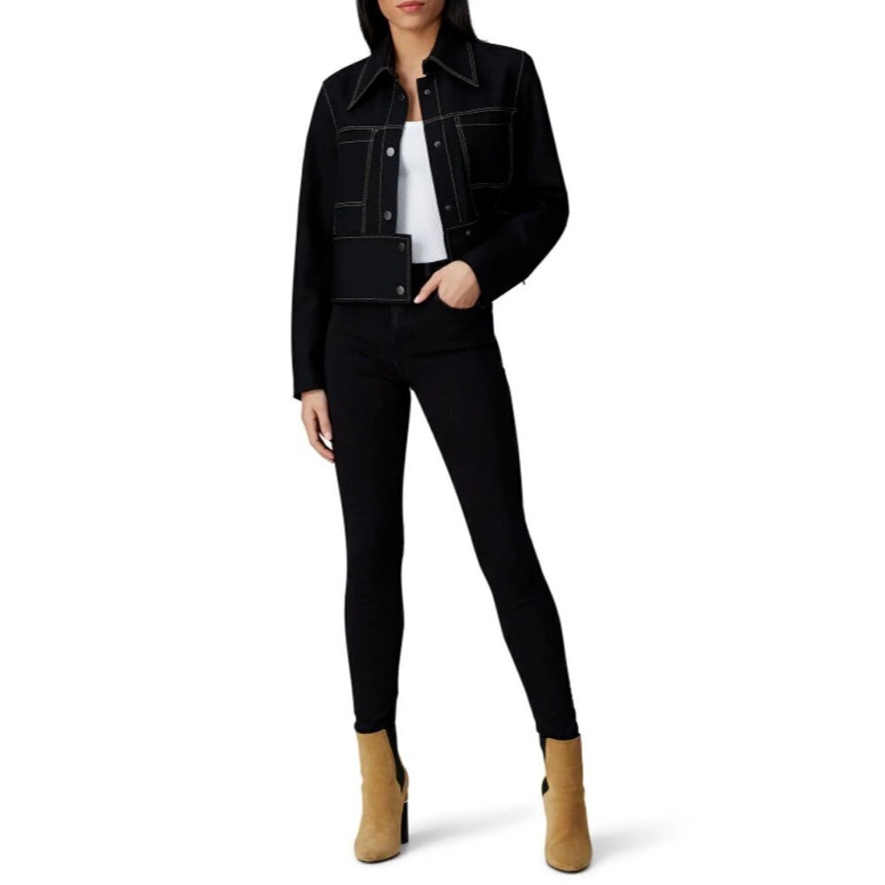 Colovos Black Wool Cropped Button Up Jacket Size Medium